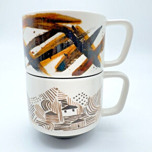 Starbucks Artisan Series Mugs 03/08 04/08 Set of Two 12oz Brown Cream 2014